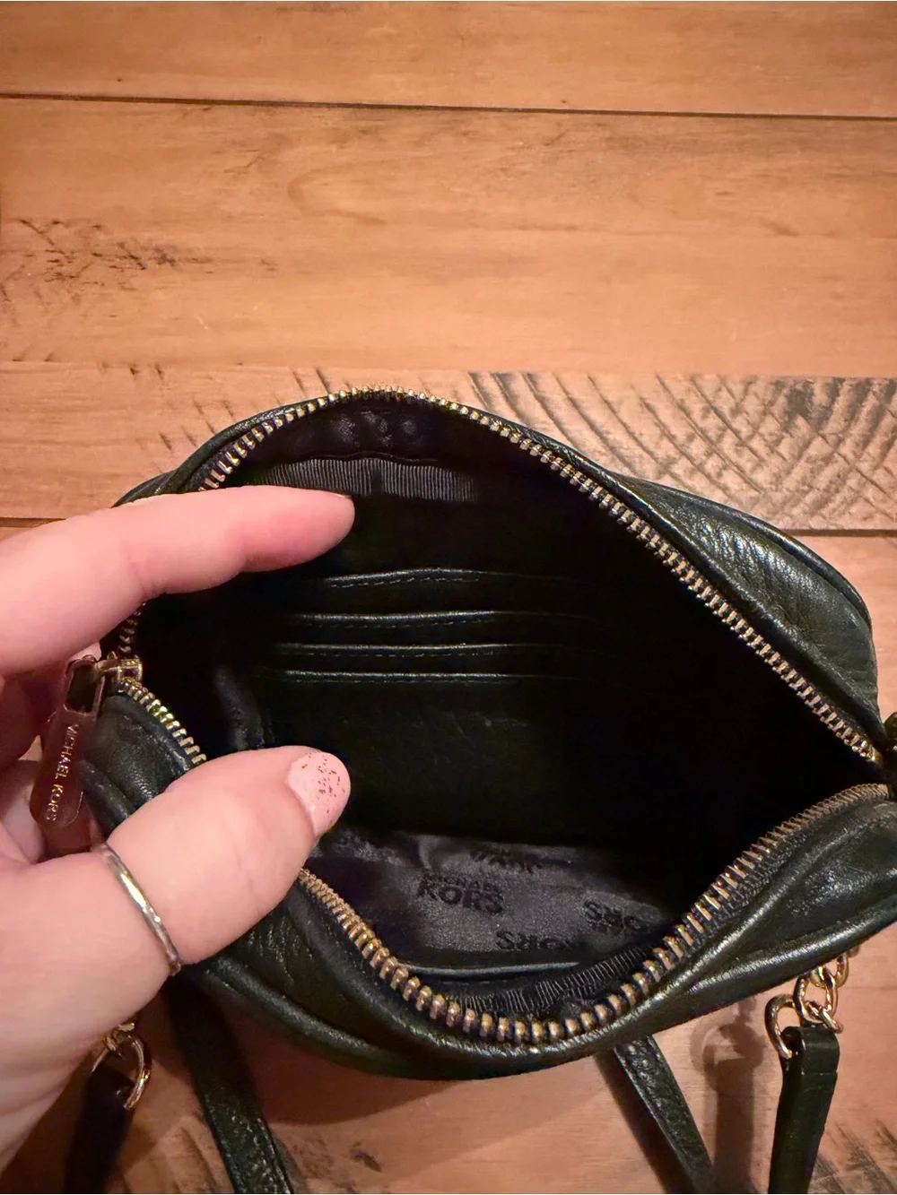 Michael Kors Black Pebbled Leather Crossbody with Gold MK Emblem